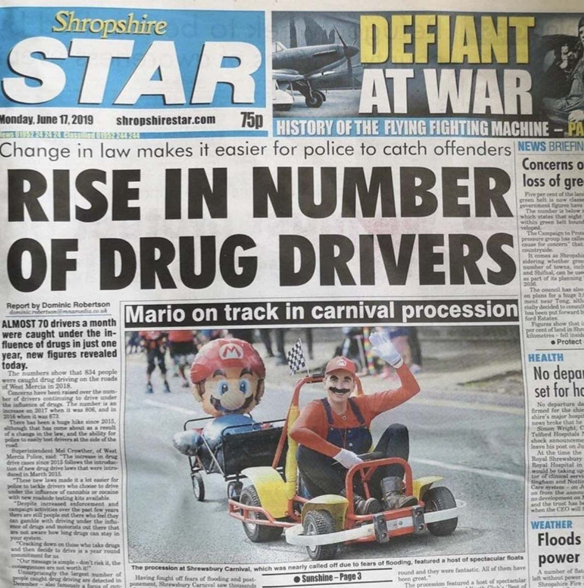 go-kart - Shropshire Defiant Stars At War Monday, shropshirestar.com 750 History Of The Flying Fighting Machine Change in law makes it easier for police to catch offenders News Briefin Rise In Number Of Drug Drivers Report by Dominic Robertson Almost 70 d